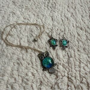 2010s Owl Pendant Necklace and Earring Set